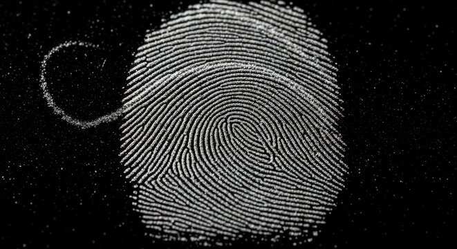 Fingerprint on Black Background - Forensic Science Concept - Powered by Adobe