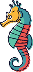 Obraz premium Illustration Vector of a Stylized Sea Horse with a Crown in Yellow Teal and Red