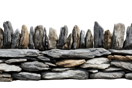 A traditional dry stone wall constructed from layered slate.