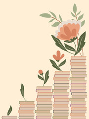 Stacks of books with concept of prosperity and ascent to knowledge. Vector