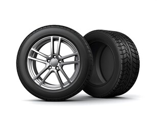 Two car tires on a white background