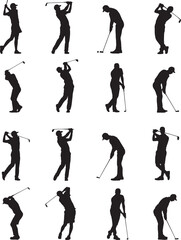 Obraz premium Golf Player Silhouettes Vector Set | Sports Illustration and Action Poses