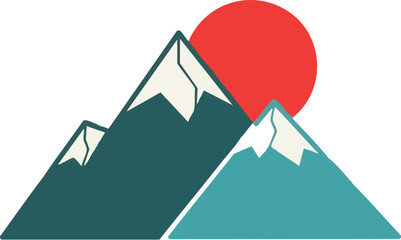 Landscape Vector Illustration with Mountains and Sun in Geometric Style