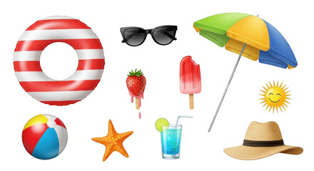 3d summer vacation beach holiday objects collection