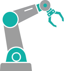 Modern Vector Illustration of Robotic Arm in Teal and Gray Geometric Shapes for Industrial Automation Design