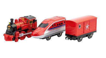3d red vintage steam train and modern bullet train combo