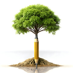 tree growing from light bulb idea into nature