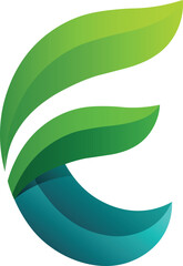 E lettar logo design with green leaf