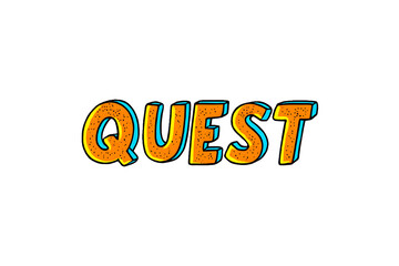 Quest orange cartoon text isolated on transparent background for game, comic, and graphic design