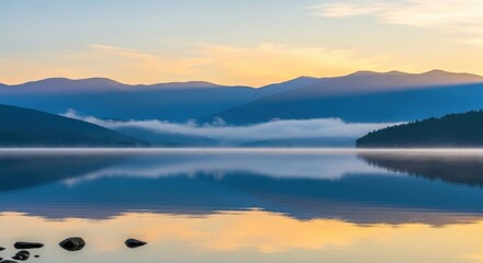 Fototapeta premium Serene Mountain Lake at Sunrise - Tranquil Landscape