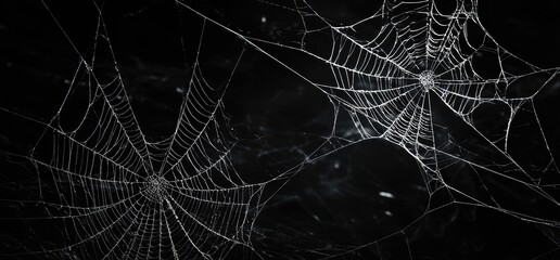 Fototapeta premium Intricate spiderweb against a dark backdrop