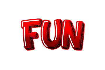 A vibrant red balloon letter illustration of the word fun isolated on transparent background, perfect for adding a playful touch
