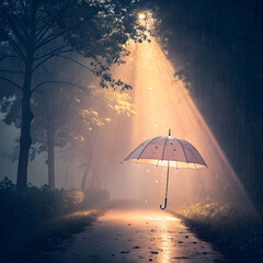 umbrella raining light instead of water surreal