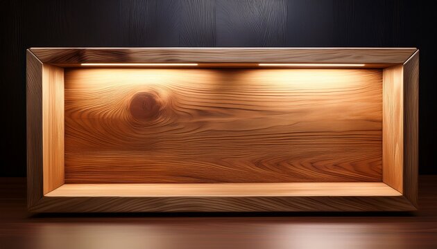 wooden rectangular box with illuminated panel perfect for signage or display showcasing natural wood grain and modern design