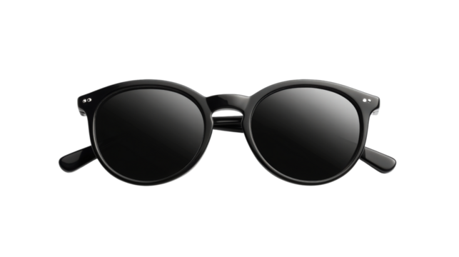 Round Black Sunglasses isolated on a Transparent or white Background - Powered by Adobe