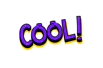 The word cool in purple with a yellow shadow isolated on transparent background is a fun design element