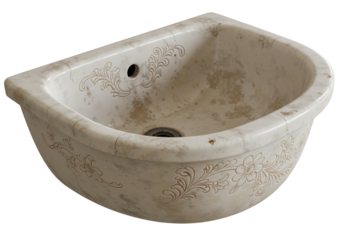 古風な半円形洗面台 優雅な花柄模様  アンティーク風質感