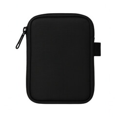 Naklejka premium Photo of black fabric pouch with zipper and velcro strap, isolated on white background