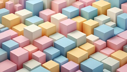 Obraz premium Pastel colored cubes forming an abstract cityscape with varying heights and positions
