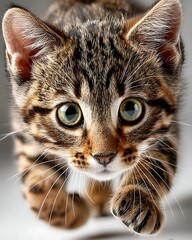 Cute tabby kitten stretching paws forward high resolution picture