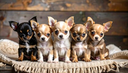 Four Chihuahua Puppies Sitting Together