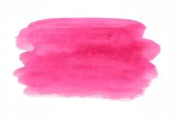Pink watercolor brush stroke creating a vibrant and textured artistic element, isolated on a transparent background