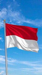 National flag waving against a clear blue sky with clouds