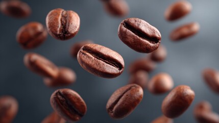 Floating coffee beans, mystical aroma dance, caffeine reverie, International Coffee Day, autumn equinox bliss, stimulating morning ritual