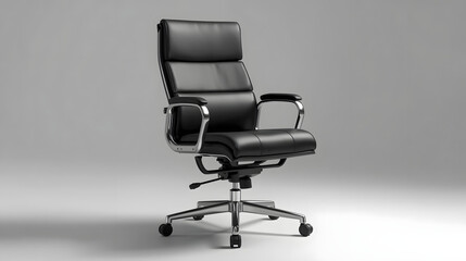 Modern Black Office Chair with Leather Upholstery and Metal Base – Ergonomic Furniture for Workspace Design