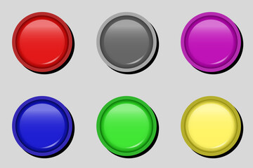 A large colorful, multicolored set of buttons or icons.Round plastic emblems, simple glossy icons.Vector illustration.