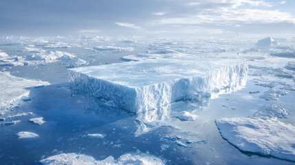 Fototapeta premium Melting ice shelf and floating icebergs in a polar landscape