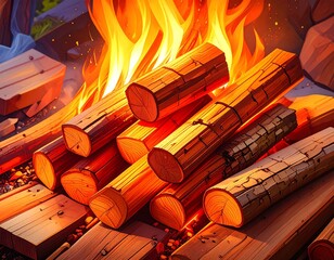 Campfire logs ablaze