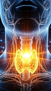 Animation of glowing human thyroid gland and endocrine system
