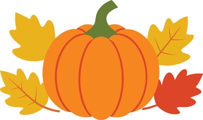 Naklejka premium Vibrant vector pumpkin and autumn leaves illustration for seasonal celebrations and designs