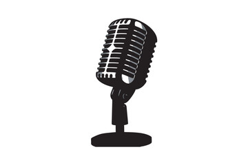 Fototapeta premium Vintage retro microphone silhouette on a stand isolated on a white background for music and broadcasting