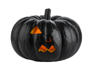 Black Halloween Pumpkin Jack O’Lantern Isolated on Transparent Background