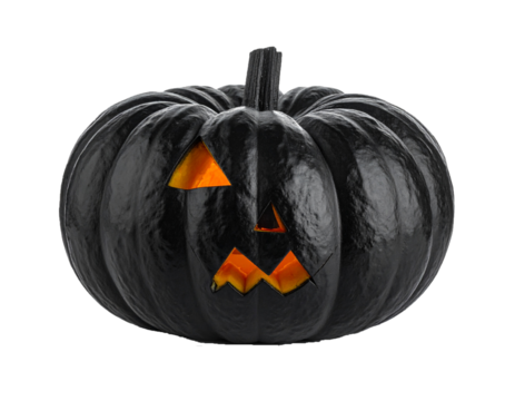 Black Halloween Pumpkin Jack O’Lantern Isolated on Transparent Background