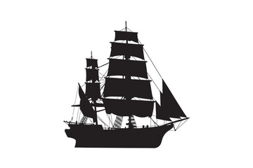 A majestic tall ship with full sails depicted as a bold black silhouette against a white background evoking adventure and history silhouette