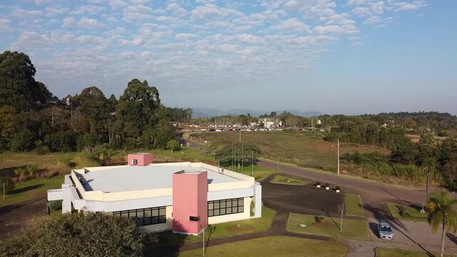 Drone view of main square in Linha Nova, Rio Grande do Sul, Brazil