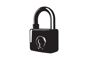 A black silhouette of an open padlock with a keyhole on a white background representing security and access