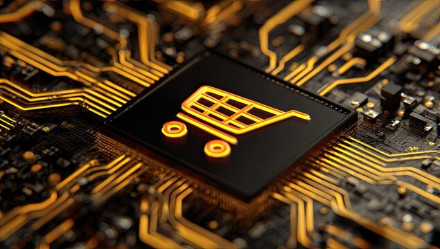 Shopping cart icon on a circuit board (2)