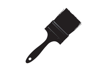 A black silhouette of a paint brush with a handle and bristles on a white background representing art and home improvement