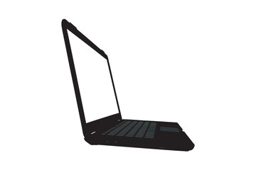 A modern laptop computer shown in a stark black silhouette against a clean white background symbolizing technology and digital connection silhouette