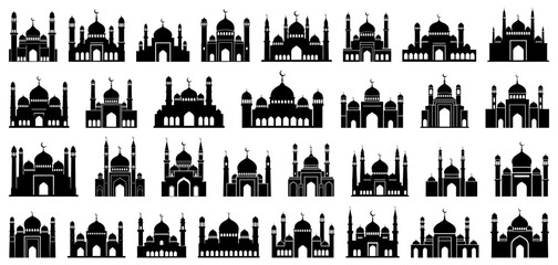 Mosques silhouettes on a white background.