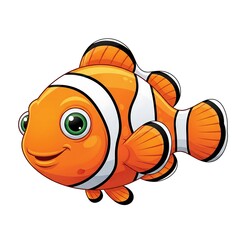 Cartoon clownfish isolated on white background is swimming in the ocean