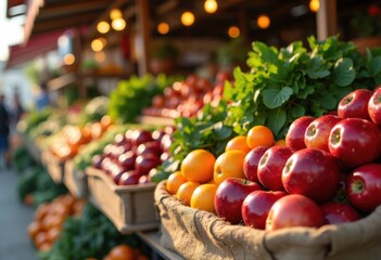 Vibrant Market Stall Abundant Fresh Produce Colorful Fruits Vegetables Healthy Organic Bountiful Display Farm-to-Table Experience