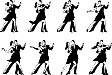 Obraz premium Romantic couple dancing. People in love. Relationships concept. Couple dancing tango. Two people hugging each other. Valentines day. Vector 