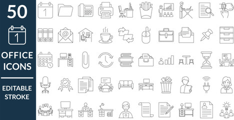  corporate and office outline icon. editable stroke, project management, workplace, productivity, business, line icons vector pack