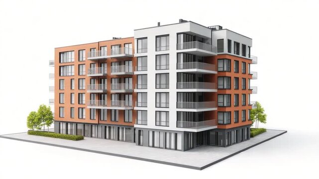 Modern Brick Apartment Building: Architectural 3D Model Rendering