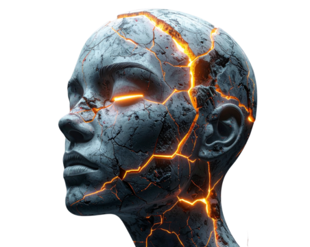 Abstract Human Head with Cracks Representing Mental Stress